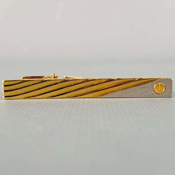 DUNHILL Gold Silver Engraved Metal Cuff Link Tie Clip Set - Picture 2 of 6